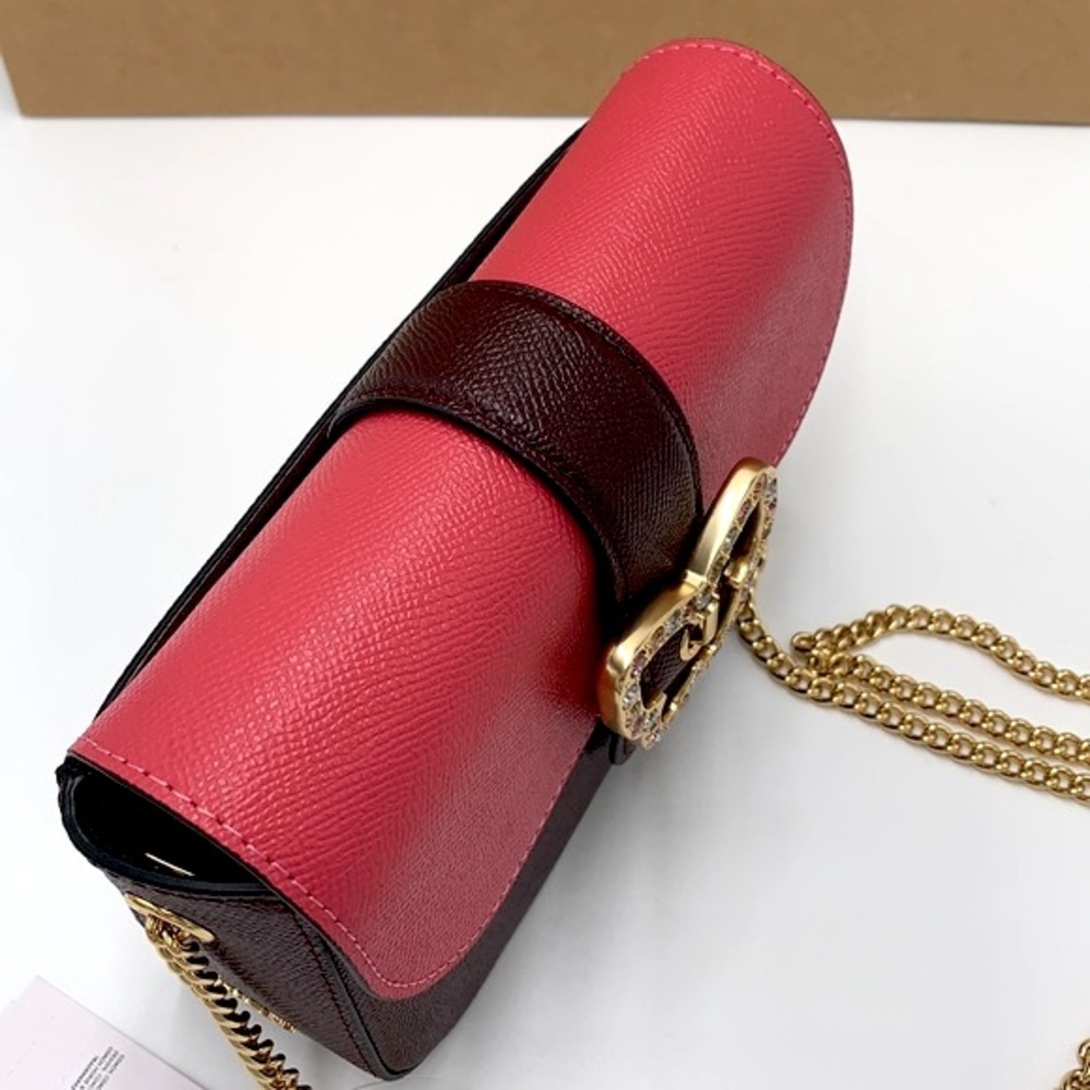 Coach Gemma Crossbody In Colorblock With Butterfly Buckle Strawberry Haze/Cranb - Picture 11 of 16